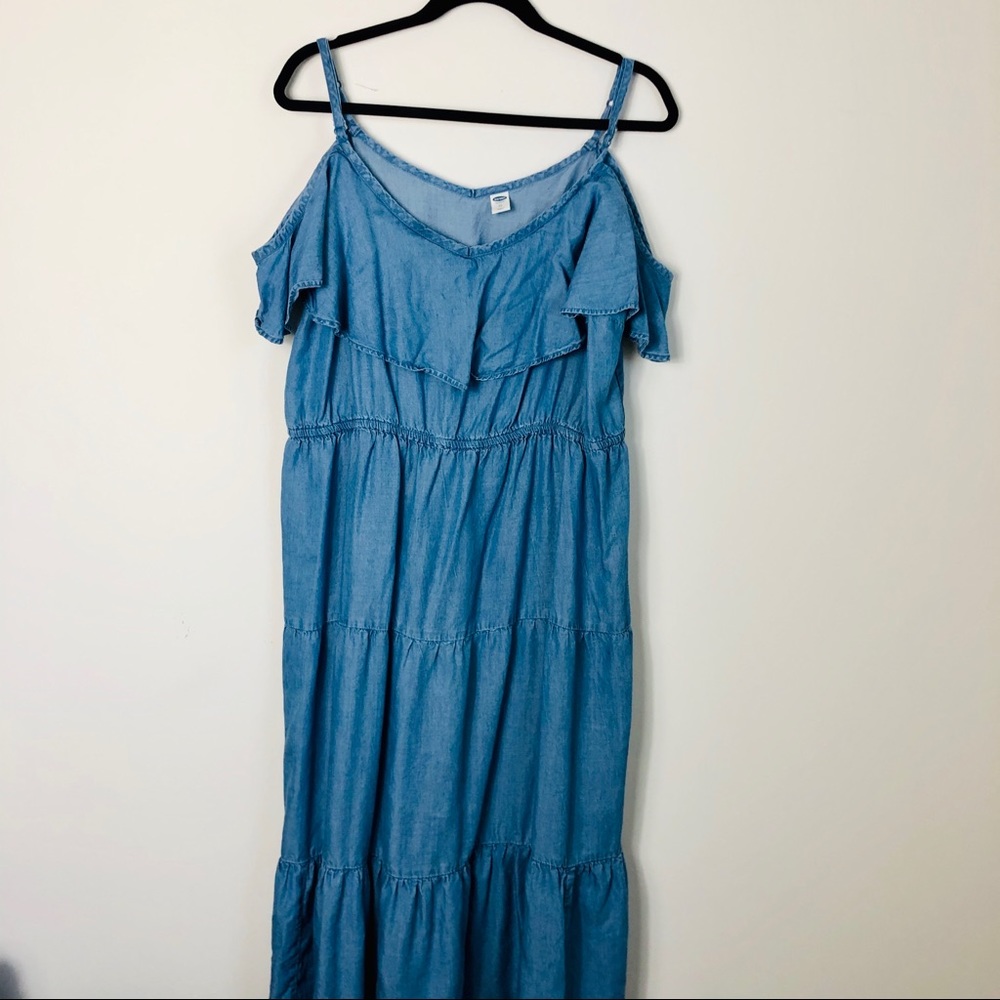 Old Navy cold shoulder blue ruffle dress